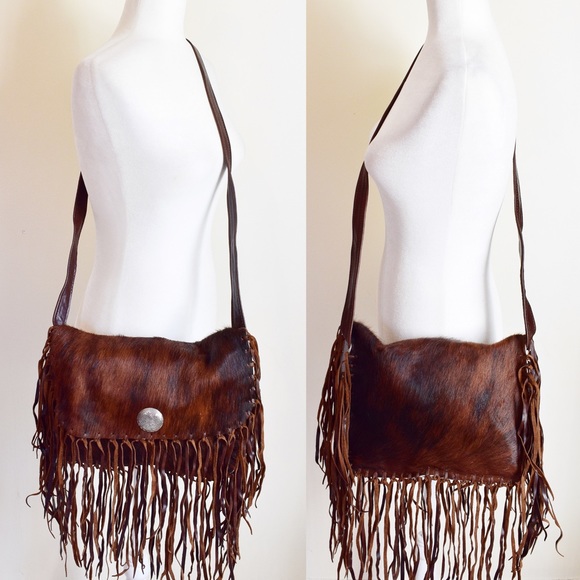 Handbags - Boho Western Cowhide Fringe Tassel Crossbody Bag